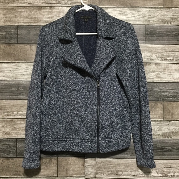 Banana Republic Fleece Jacket Women’s M Heather Navy Blue Asymmetrical Zip. - Picture 3 of 9